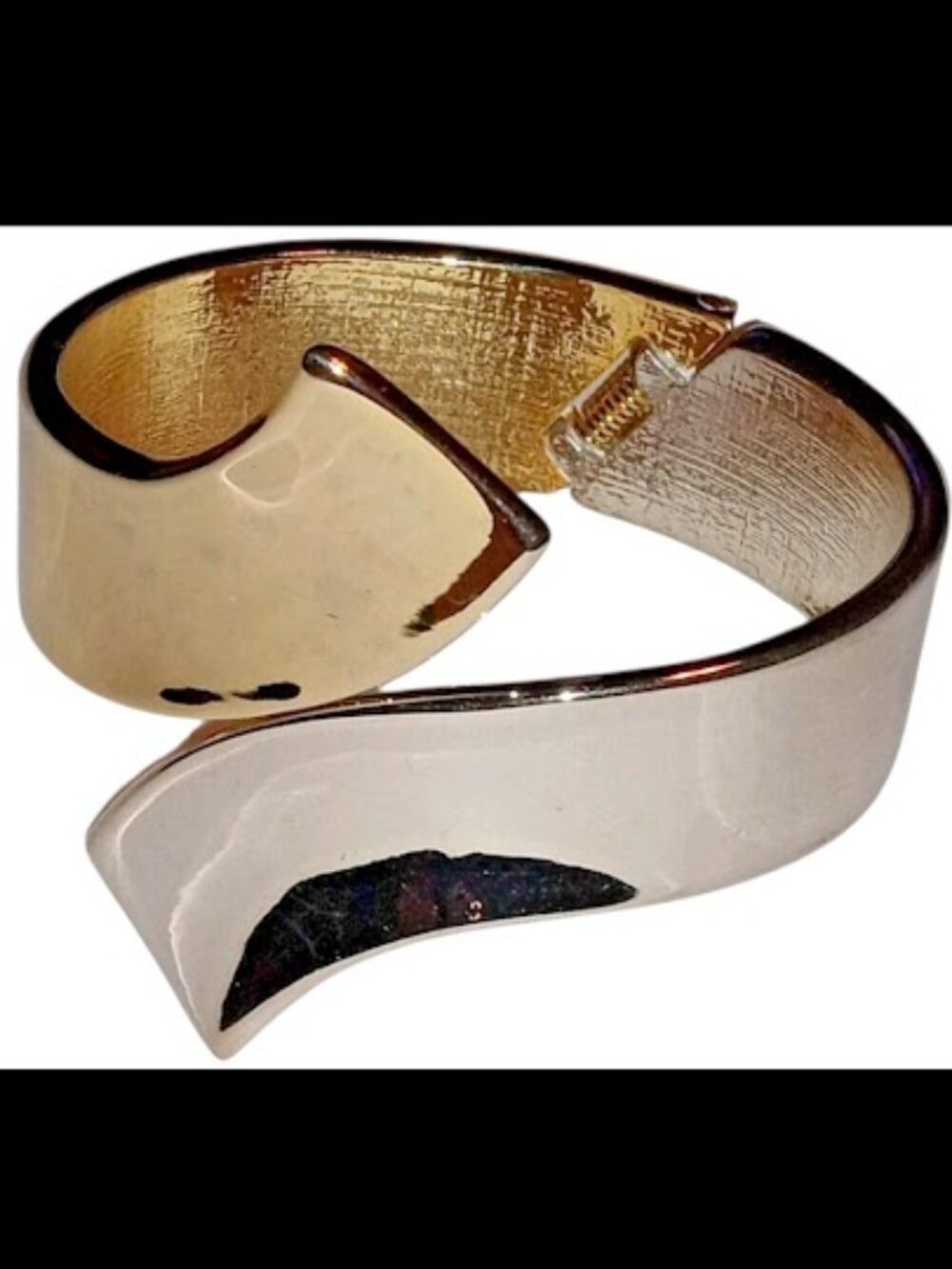 Vintage Silver Tone Bypass Clamper Bracelet Two Tone